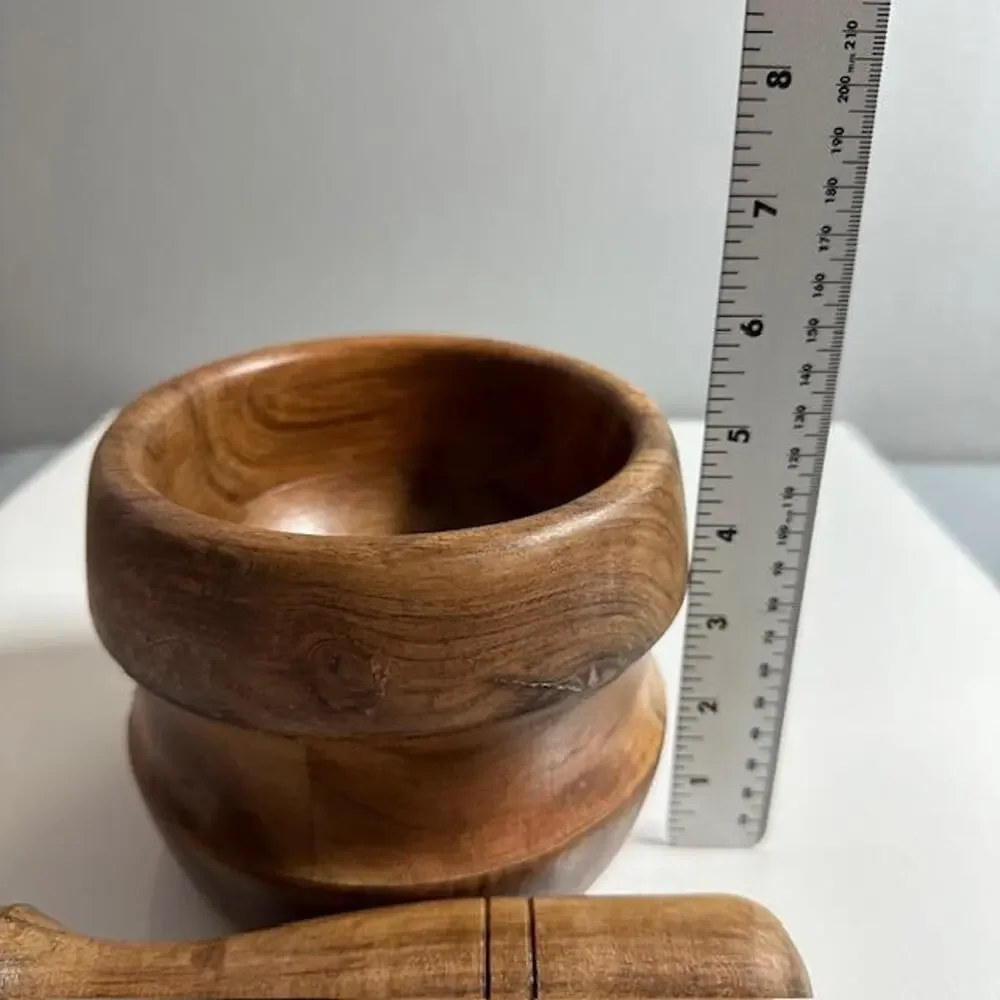 Hand Carved Wooden Mortar & Pestle Solid Wood Herb Spice Grinder Rustic